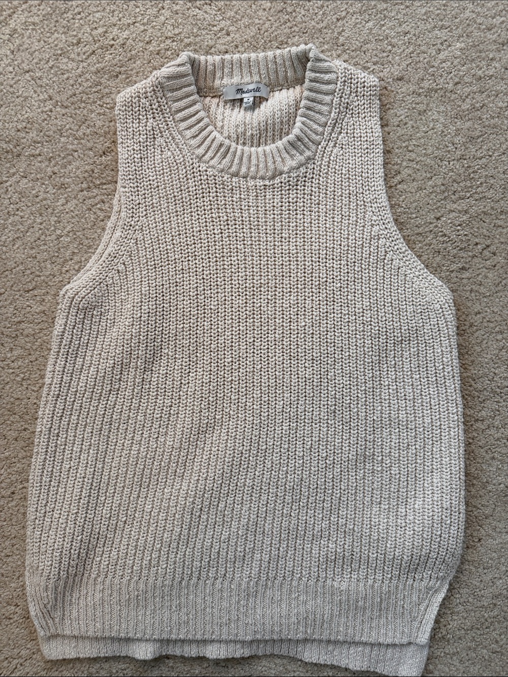 Madewell Neutral Cream Ribbed Knit Sleeveless Sweater